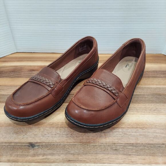 Clarks Cora Viola Size 8 Shoes Brown Slip-on Comfort Loafers Braided Detail - Picture 1 of 13